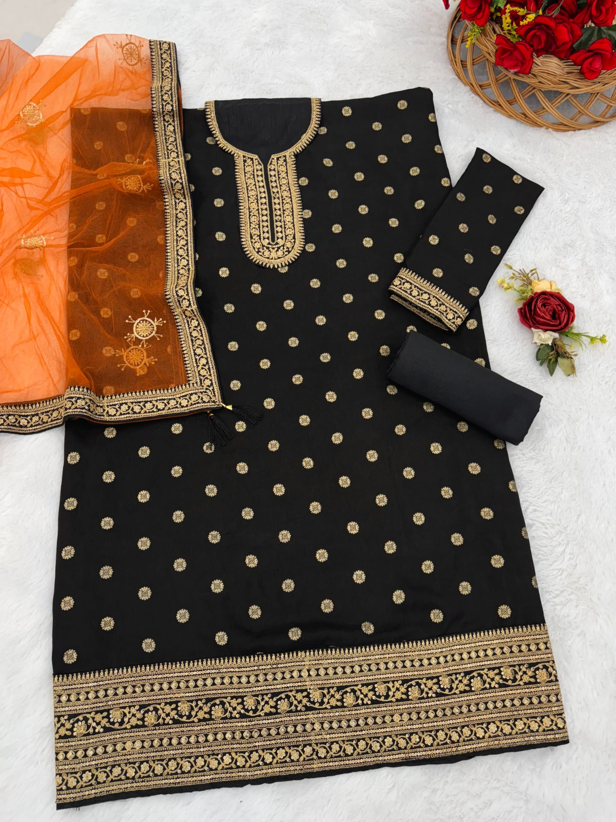 Anaita Black Embroidered Viscose Patiala Salwar Suit