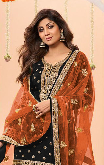 Anaita Black Embroidered Viscose Patiala Salwar Suit
