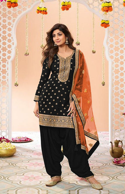 Anaita Black Embroidered Viscose Patiala Salwar Suit