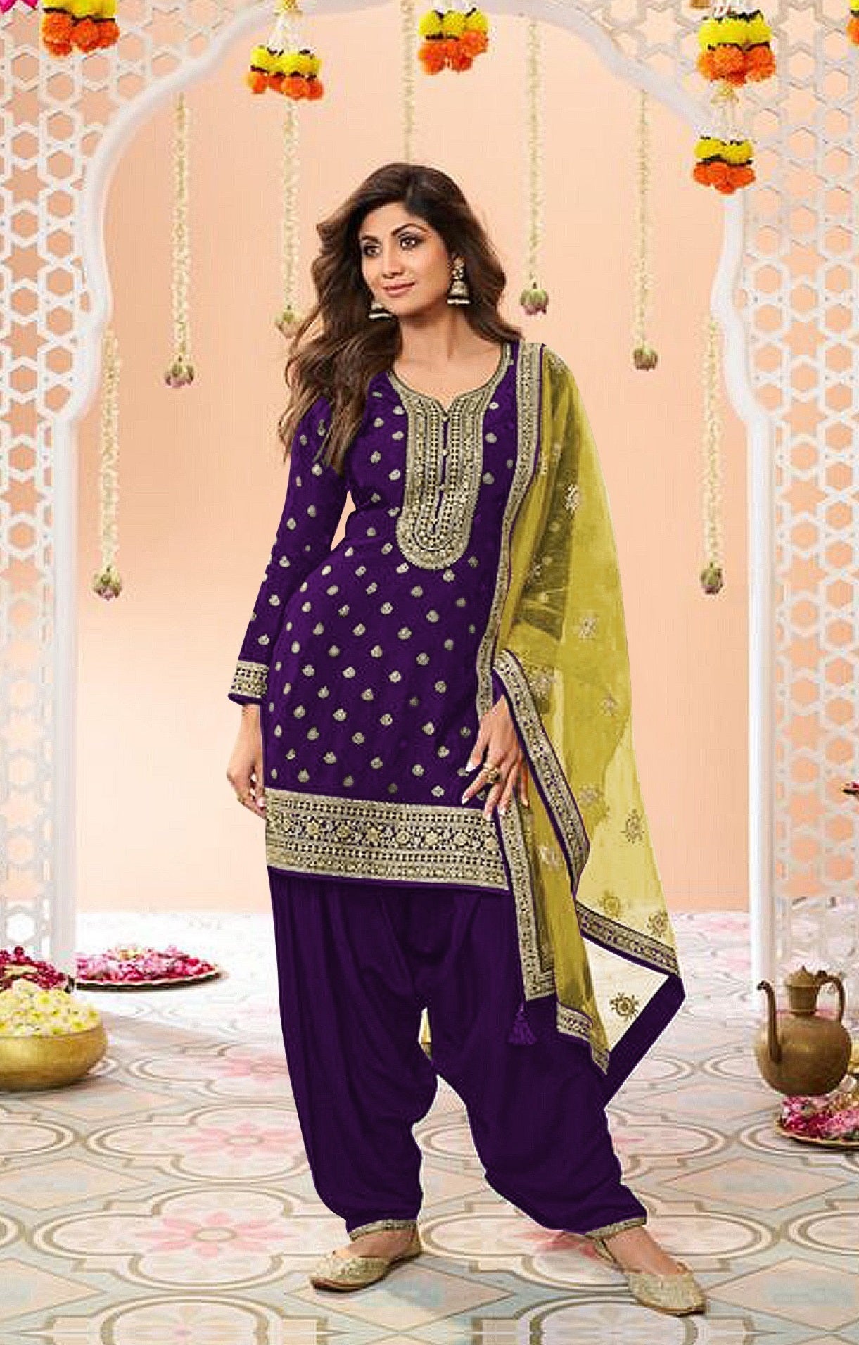 Anaita Purple Embroidered Viscose Patiala Salwar Suit