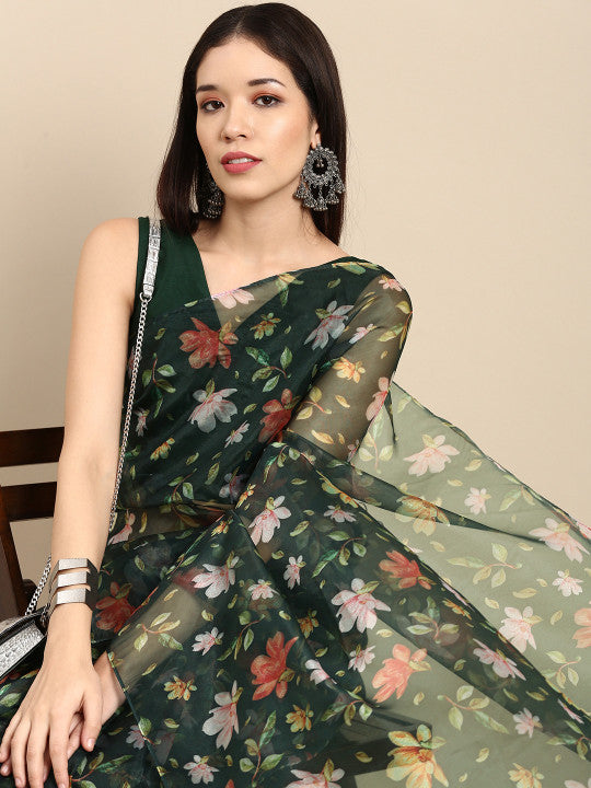 Sangria Women Floral Printed Saree with Blouse Piece