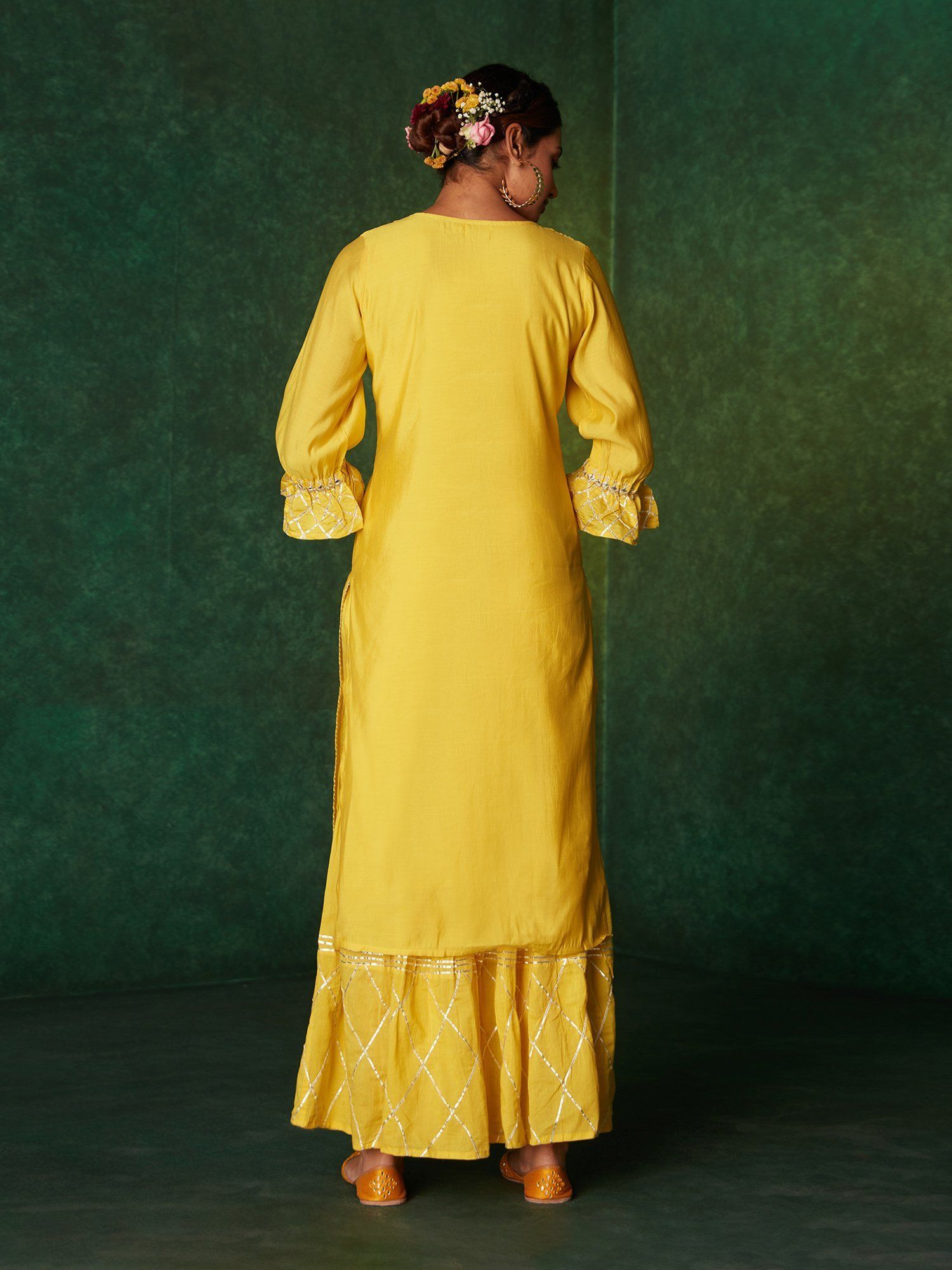 Likha Yellow Mirror & Gota Work Kurta Sharara & Dupatta LIKSKD148 (Set of 3)