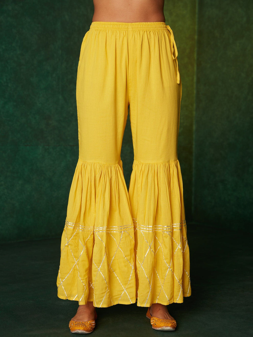 Likha Yellow Mirror & Gota Work Kurta Sharara & Dupatta LIKSKD148 (Set of 3)