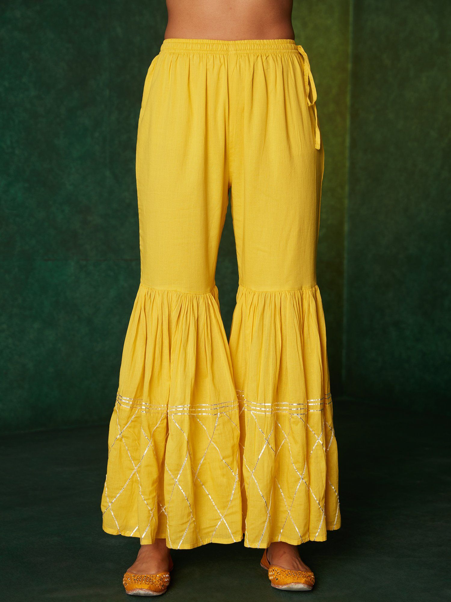 Likha Yellow Mirror & Gota Work Kurta Sharara & Dupatta LIKSKD148 (Set of 3)