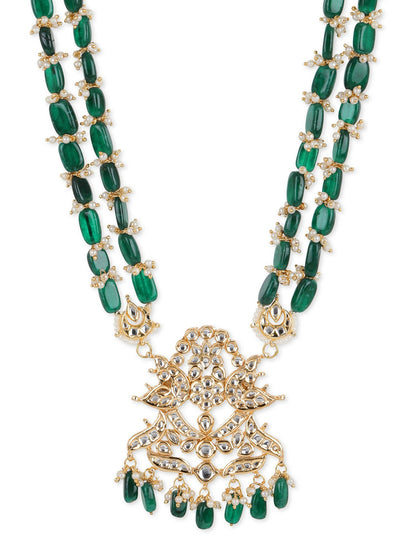 Gold-Toned Green Brass Gold-Polished Necklace - Ruby Raang