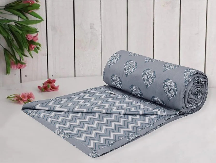 Trance Home Linen 150 GSM Pure Cotton Reversible Dohar Single Bed Size Ac Blanket Comforter Soft Light-Weight Bed Blanket 56 X 88 Inch Colour Aurora Grey