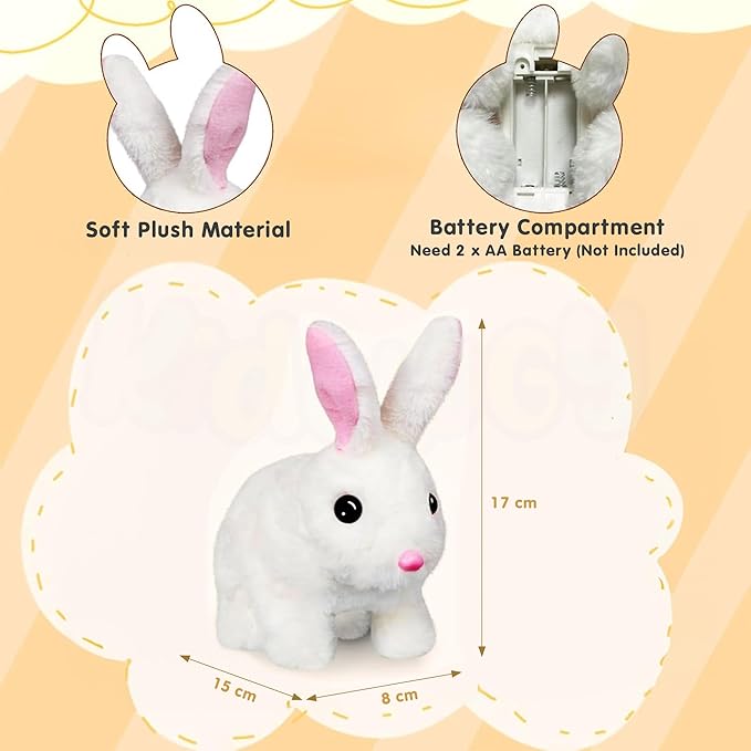 Kidology Electronic Bunny Toy for Kids Hopping & Jumping Rabbit White Color