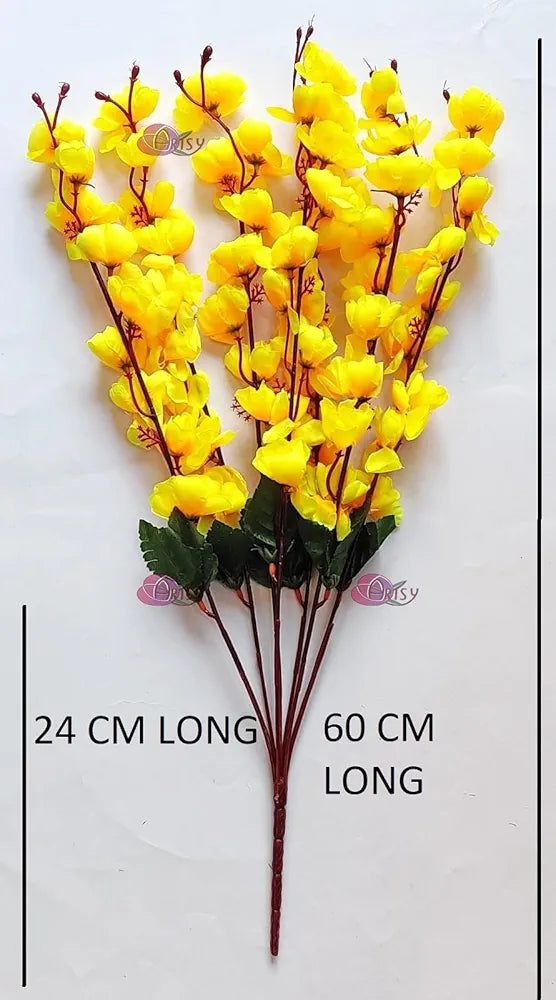 Artificial Flowers Bunch Cherry Blossom Ideal for vase Without vase Yellow 55 cm Height Fabric