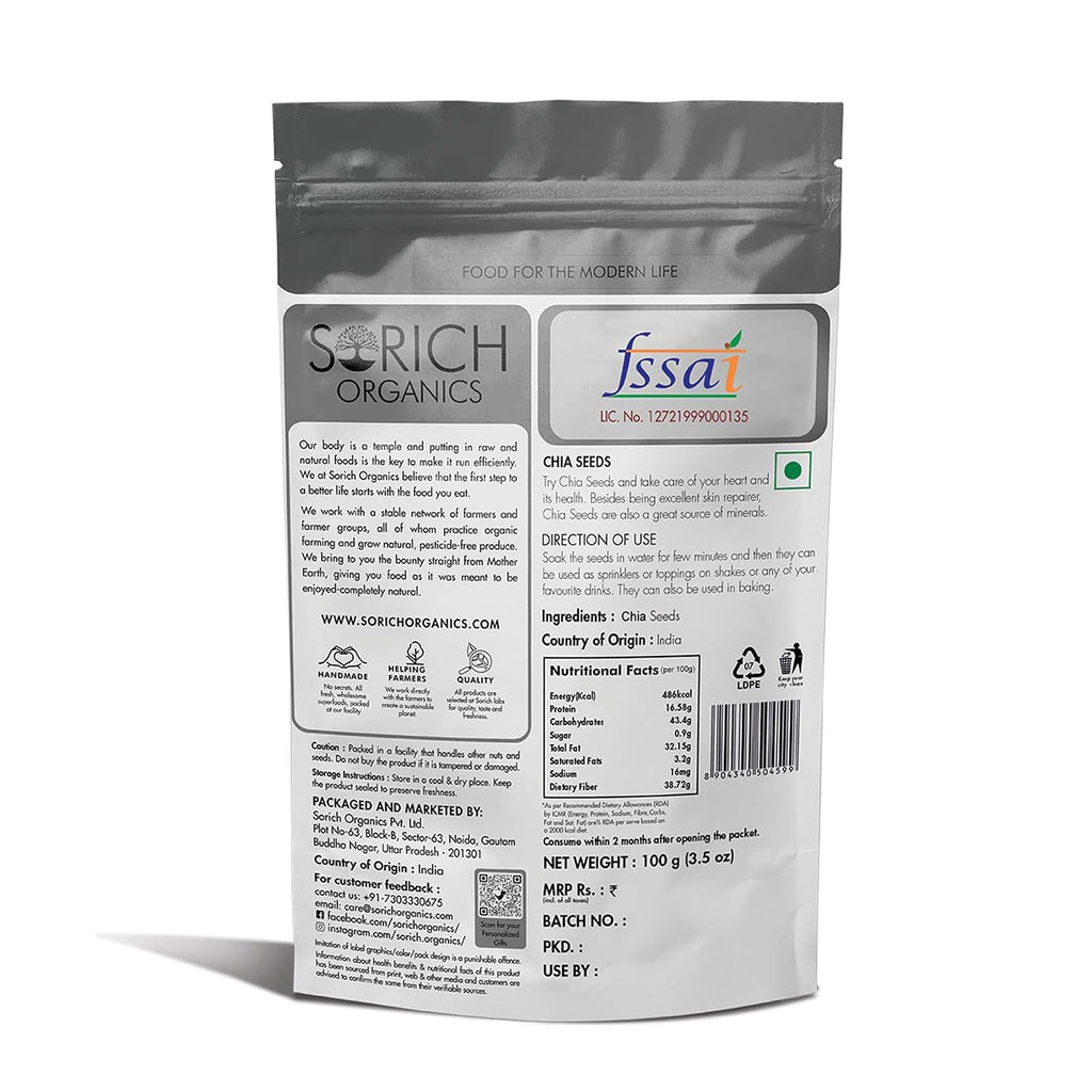 Sorich Organics Raw Chia Seeds for Eating Hair Growth | Morning Breakfast Healthy Snacks | Rich in Fiber & Omega-3 | Diet Food