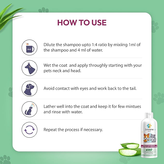 Zoivane Dog Shampoo | Ticks & Fleas Dog & Cat Shampoo - 200 Ml | Ticks Shampoo for Dog | Pack of 1