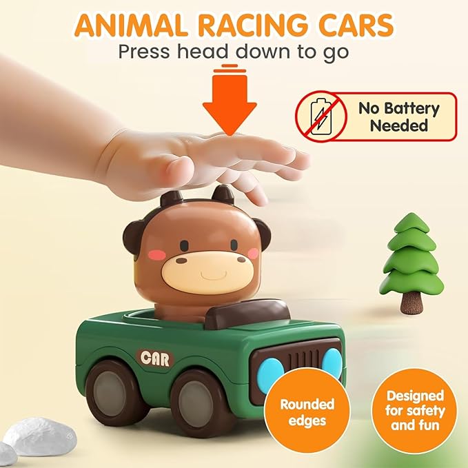 Kidology Press & Go Friction Powered Cars for Babies 0-3 Years Set of 2 Animal Car