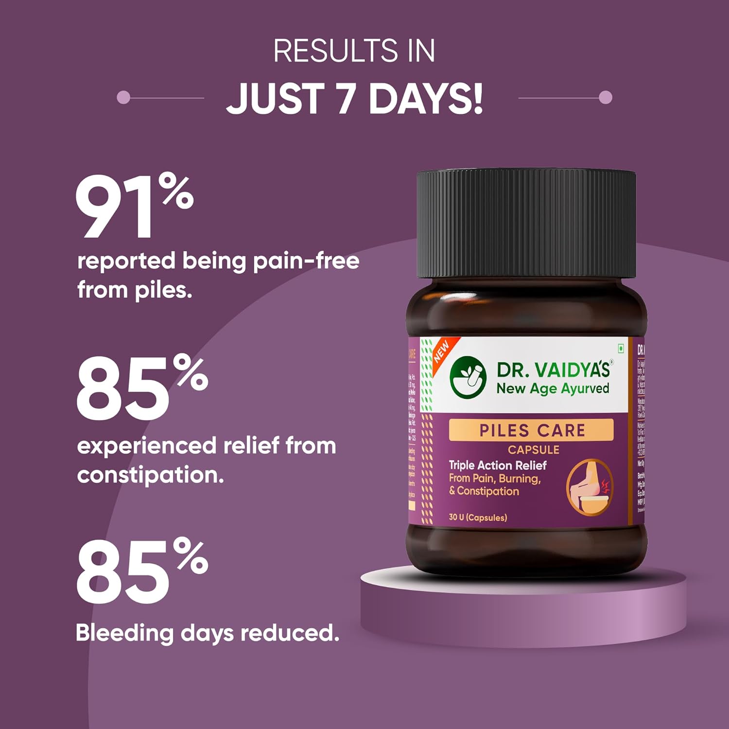 Dr. Vaidya Piles Care Capsules | Ayurvedic Piles Medicine for Relief from Hemorrhoids, Fissures & Fistula | Reduces Pain, Itching & Bleeding | Herbal Care Supplement | 30 Capsules