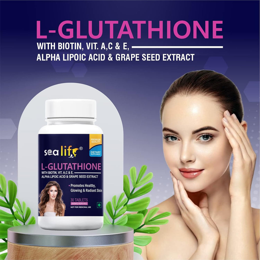Sea Life Glutathione Tablets With Biotin, Vitamin A, C, E, Alpha Lipoic Acid, and Grape Seed Extract | for Healthy & Radiant Skin for Men & Women 30 Tablets
