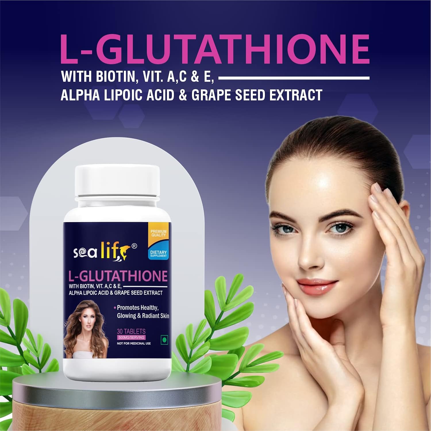 Sea Life Glutathione Tablets With Biotin, Vitamin A, C, E, Alpha Lipoic Acid, and Grape Seed Extract | for Healthy & Radiant Skin for Men & Women 30 Tablets