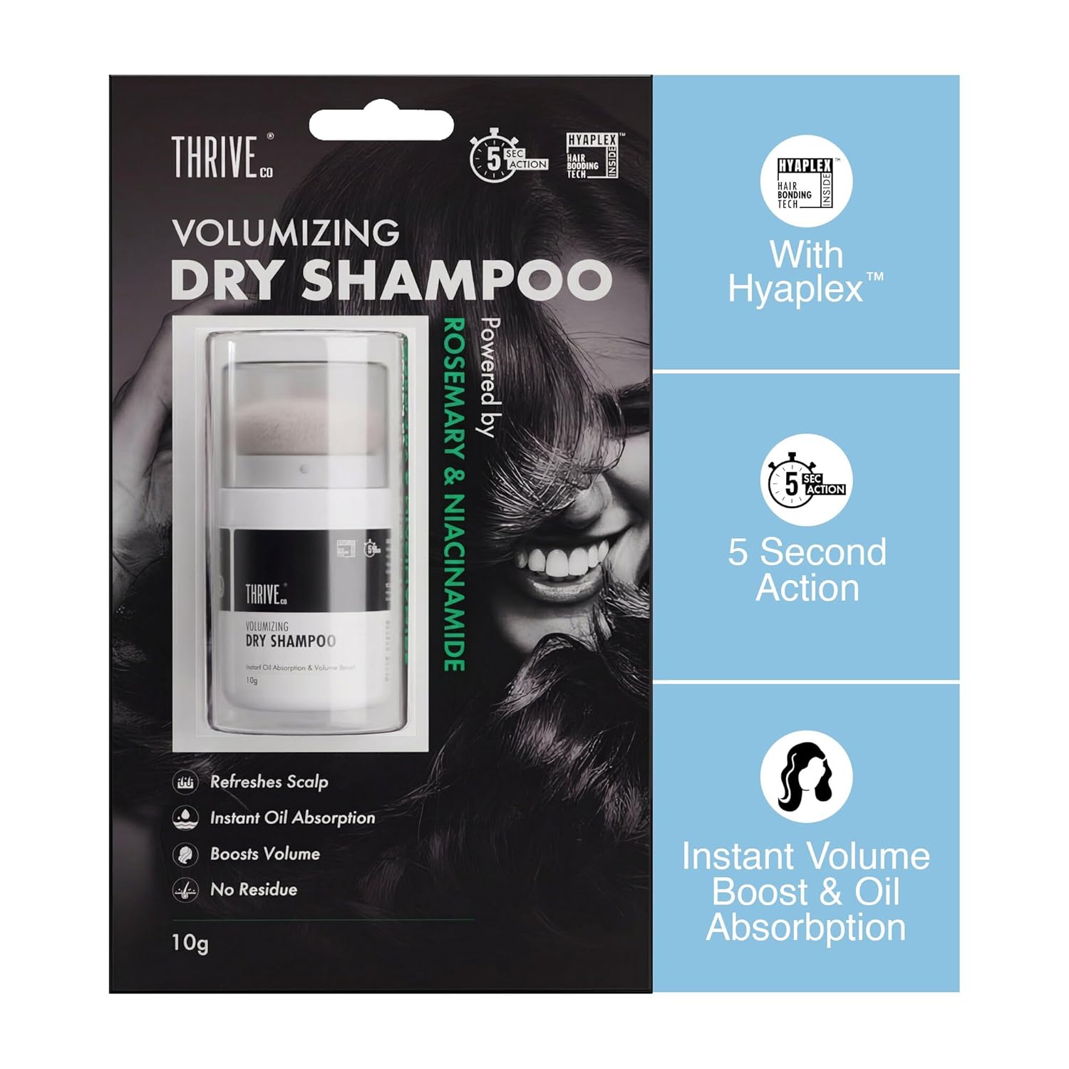 ThriveCo Dry Shampoo for Oily Hair & Scalp | Instant Oil Absorption, Root Lift & Volume | Waterless Hair Refresh | Non-Aerosol with Rosemary & Niacinamide | 10 g