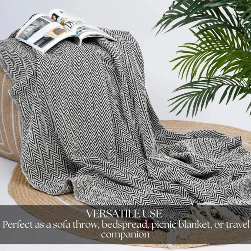 Homadorn All Season Cotton Weaved Throw Blanket Colour Black