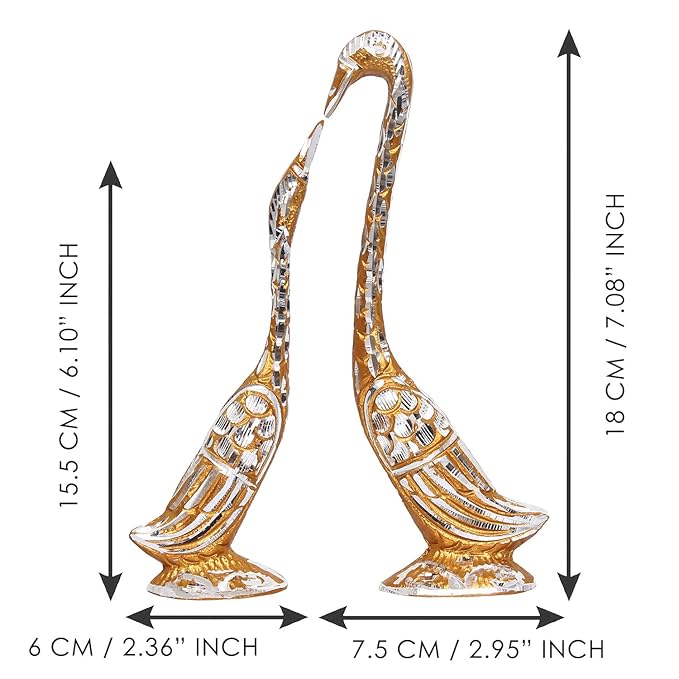 Artisyn Silver and Golden Metal Loving Kissing Swan Couple Statue Cute Love Birds Figurines Showpieces