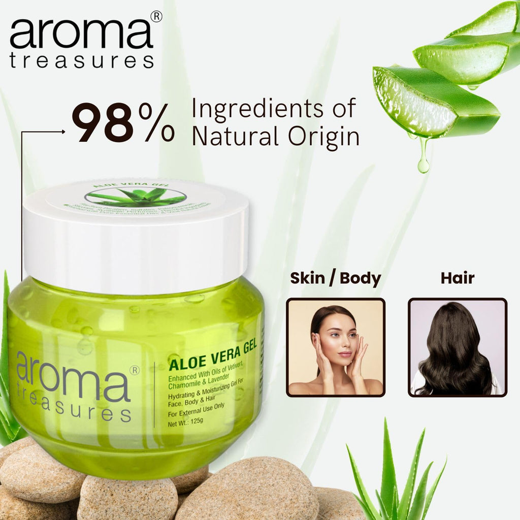Aroma Treasures Aloe Vera Gel for Face, Body & Hair | Moisturizing & Hydrating Aloevera Gel | 98% Ingredients of Natural Origin | Pure Aloe Vera Gel for Skin, Hair & Pimples | 125g