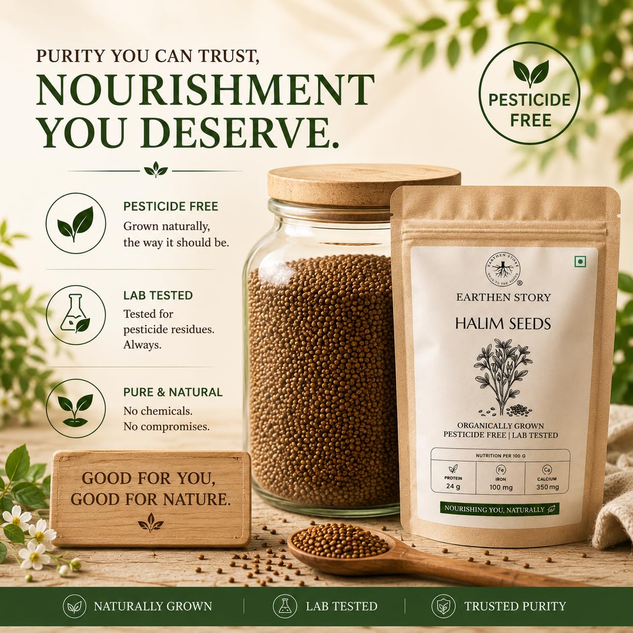 Earthen Story Edible Halim Seeds, 500g | Aliv Seeds | Rich in Iron & Fibre | For Laddu, Drinks, Smoothies & Daily Nutrition