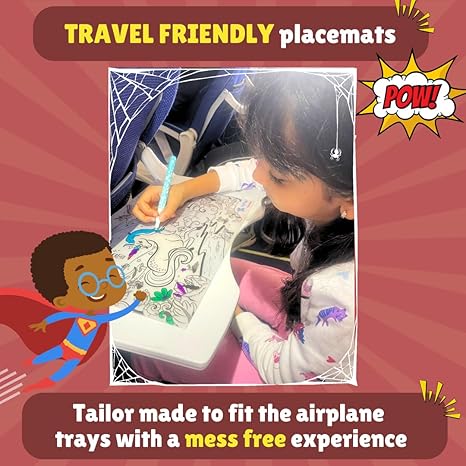 PepPlay Doodle Placemats Superheroes and Monsters 2 Coloring mats & 6 Quick Dry Smudge