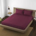 Trance Home Linen 100% Cotton 78x60 inch Queen Elastic Fitted Bedsheet 400TC Premium Queen Double Bed Size Plain with 2 Pillow Covers Colour Deep Wine