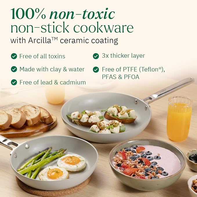 Ember Cookware Arcilla Ceramic Non-stick Egg Pan 20cm | Stainless Steel Handle | Green