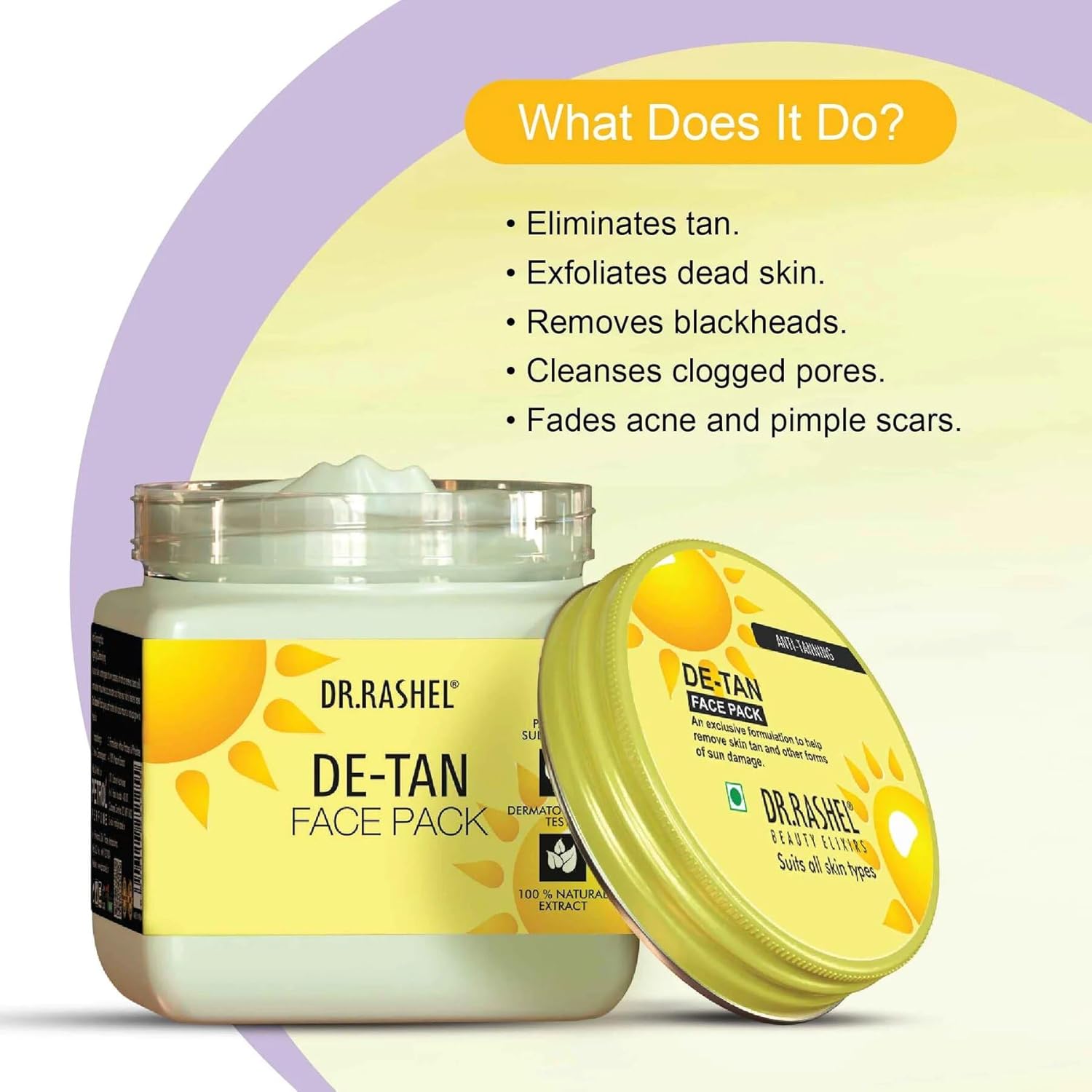 DR.RASHEL De-Tan Face Pack for Glowing Skin, Oil Control, Acne, Pimples, Detan, Blemishes, Pigmentation & Brightening, Face Cleansing for Face & Body (380 Ml)