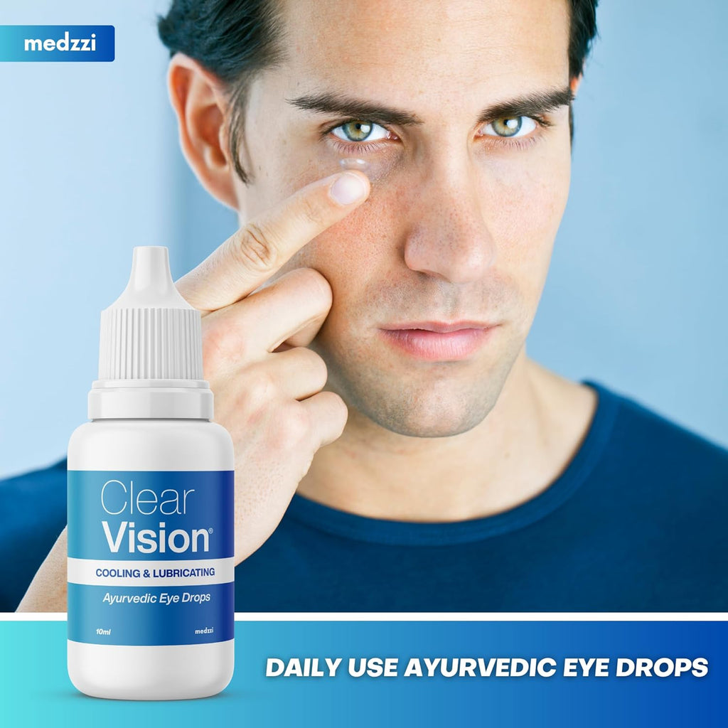 Medzzi Clear Vision Eye Drop | Ayurvedic Formula | Daily Use Eye drops with Aloe Vera, Rose Water, Honey, Neem & Tulsi | 10ml