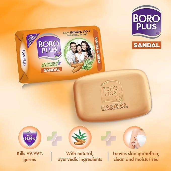 BoroPlus Antiseptic And Moisturising Bathing Sandal Soap With Sandal & Neem - 125 gms(Pack of 4)