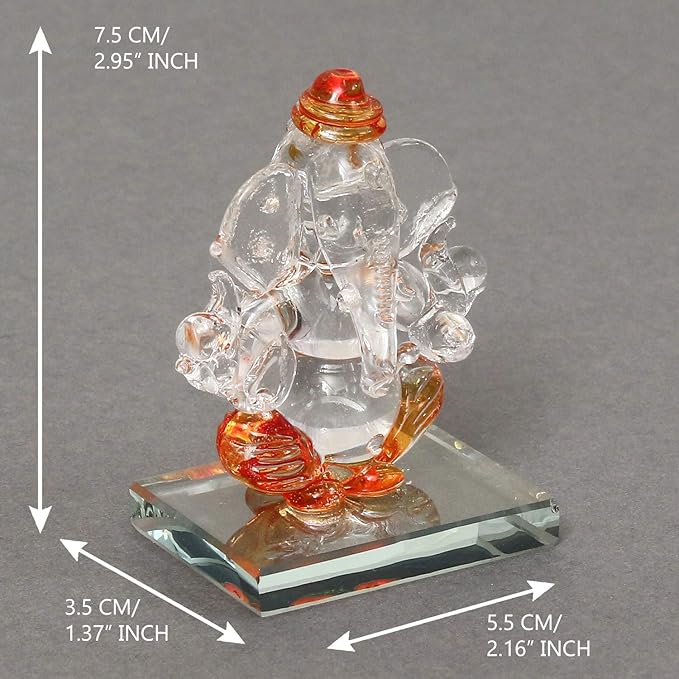 Ecraftindia Orange and Transparent Double Sided Crystal Car Ganesha Showpiece