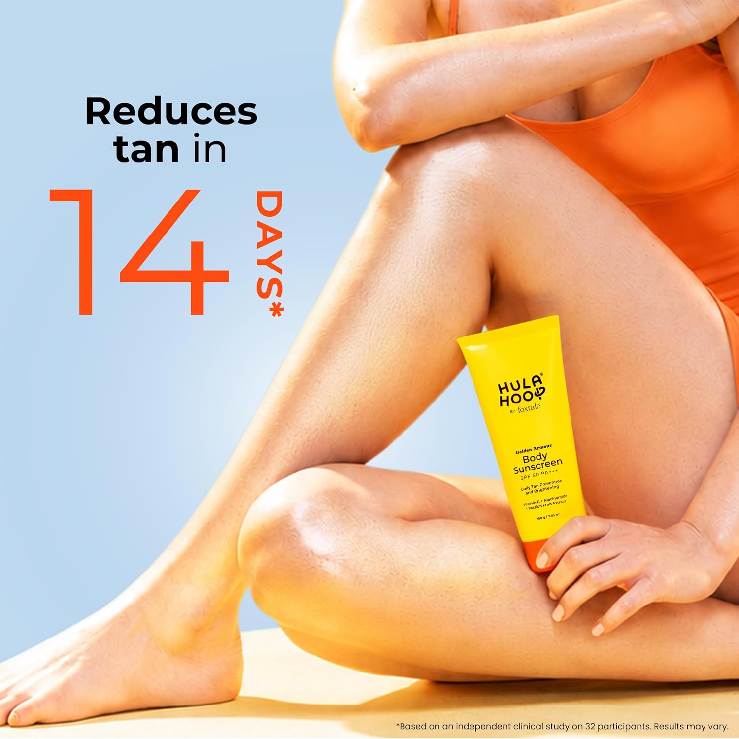 FoxTale Hula Hoop Body Sunscreen SPF 50 PA+++ by Foxtale | Vitamin C + Niacinamide + Passion Fruit Extract | Daily Tan Prevention & Brightening | 200g