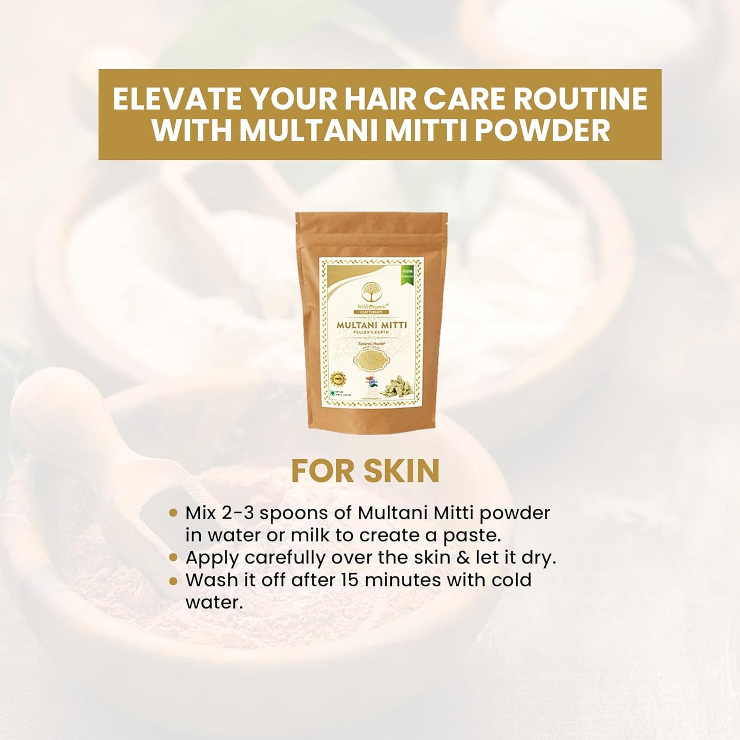 Wild Organic 100% Natural Multani Mitti Fuller Earth Powder - 100 gms