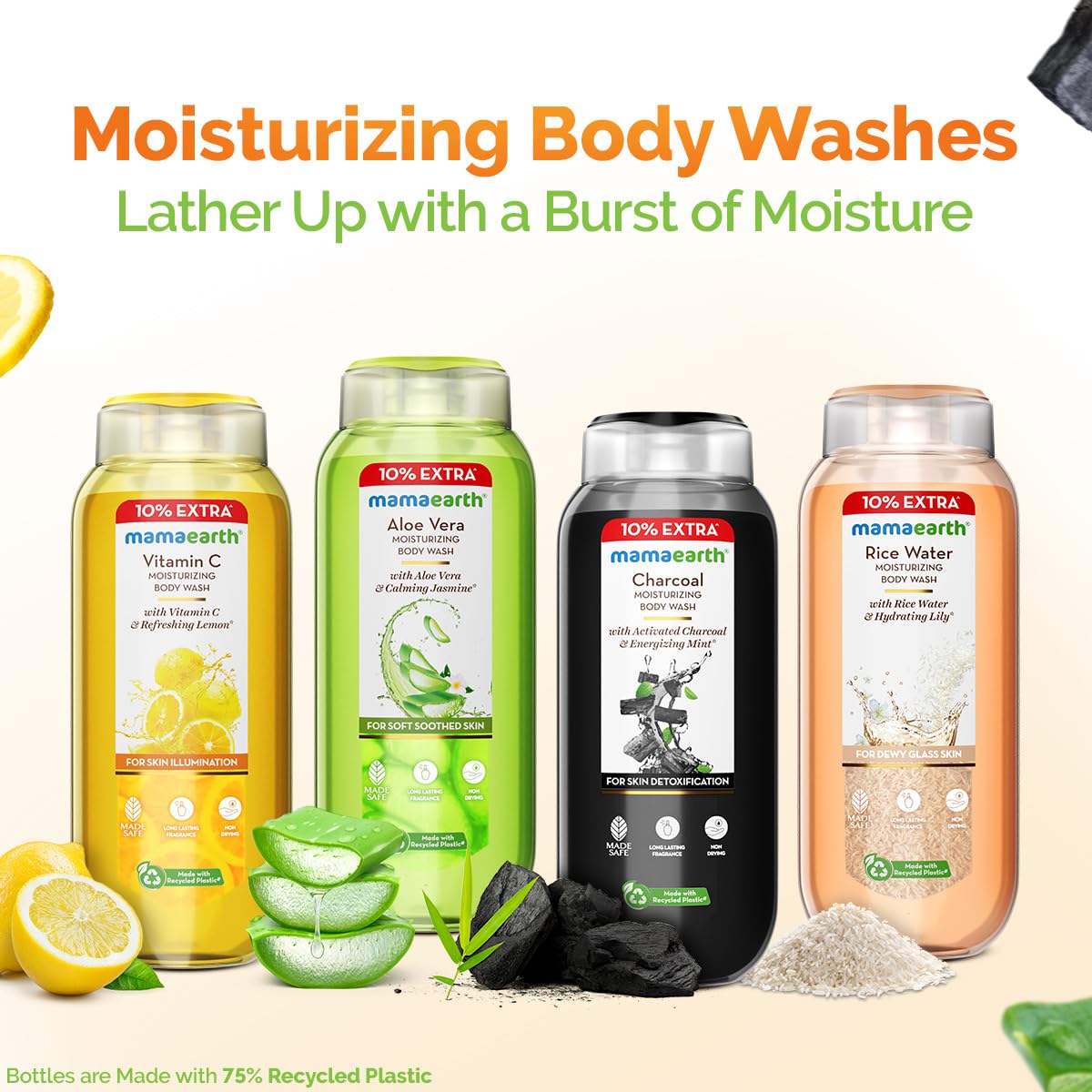 Mamaearth Vitamin C Moisturizing Body Wash with Vitamin C & Refreshing Lemon Scent for Skin Illumination- 275ml|Deeply Cleanses|Intensely Moisturizes|Long-Lasting Fragrance|Radiant Glow|All Skin Types