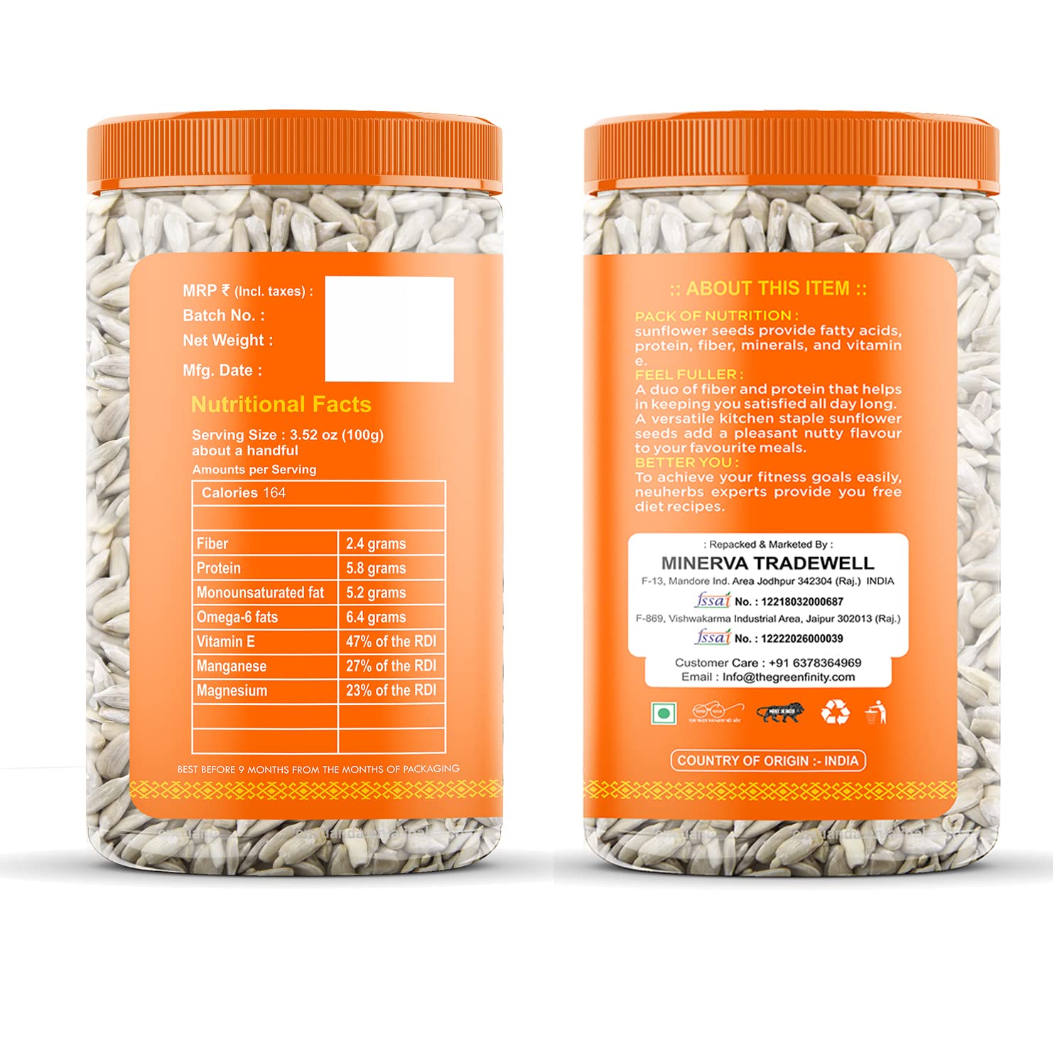 GreenFinity Raw Pumpkin & Sunflower Seeds | Pack of 2 × 250g (500g) | High Protein & Fibre | Unsalted, Healthy Ready-to-Eat Super Seeds | Fresh Jar Pack