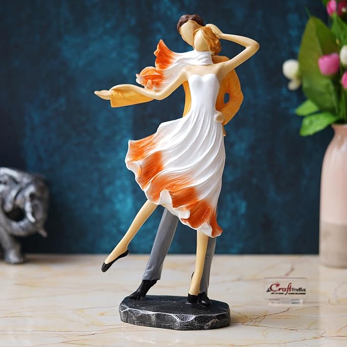 Ecraftindia Multicolor Polyresin Lovely Couple Statue Showpiece | Valentines Day Gift for Boyfriend and Girlfriend