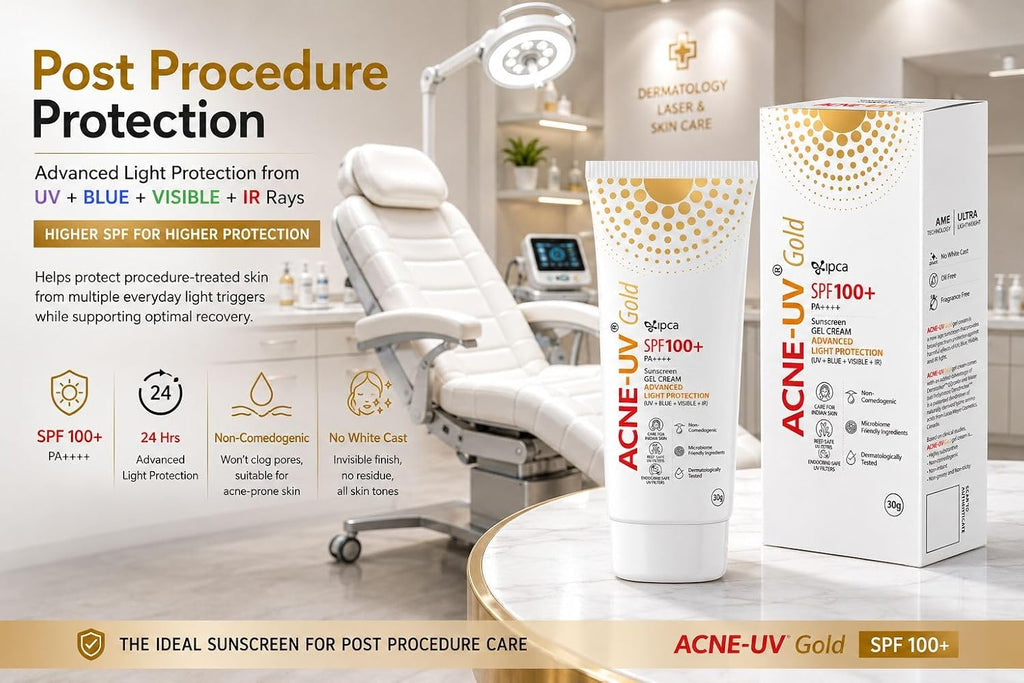 Ipca ACNE-UV GOLD Sunscreen SPF 100+ PA++++ | 30g Oil Free, Non Comedogenic Silicone Gel Sunscreen | UVA/UVB Protection | Water Resistant | No White Cast | Suitable for All Skin Types