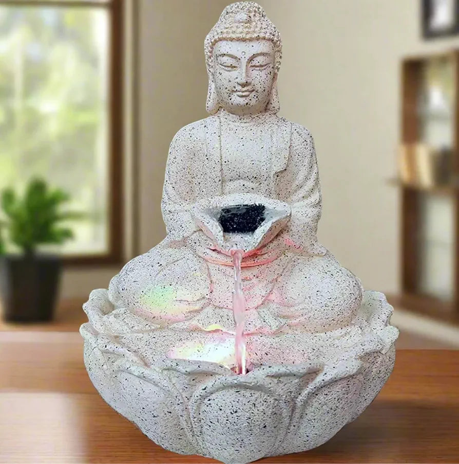 Alila Buddha Statue Water Fountain for Living Room Home Decor 14 inches 35cm OffWhite