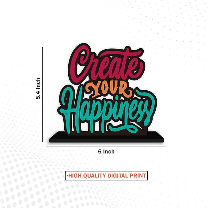Artvibes Wooden Idols and Figurine Create Your Happiness Quotes Table Decoration for Office Desk | Home Decor Item