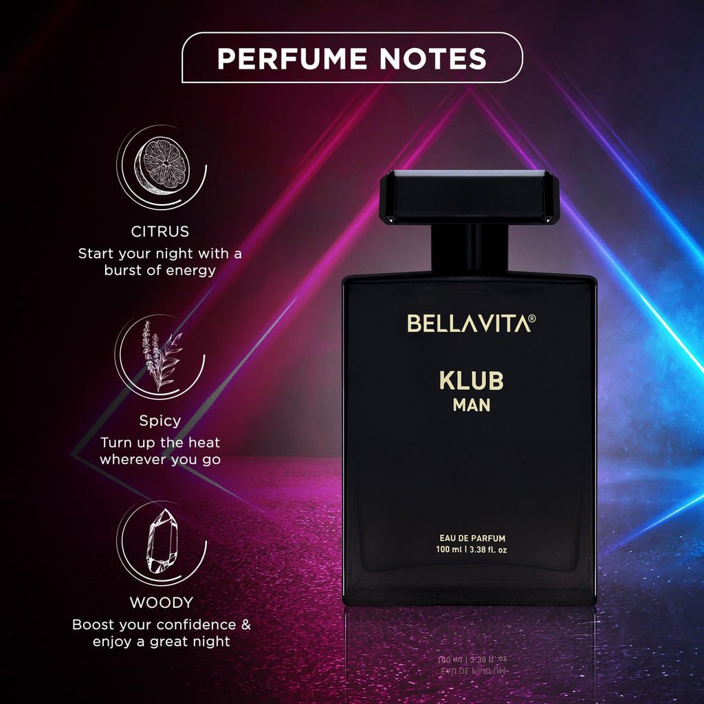 Bella Vita Luxury KLUB | Long Lasting Eau De Parfum 100ml Perfume for Man | Lemon, Rose and Vanilla | Musky, Spicy and Woody Premium Fragrance for Men