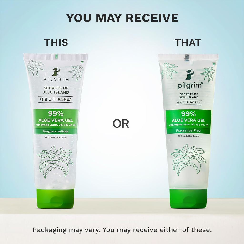 PILGRIM Korean 99% Pure Aloe Vera Gel 200ml with Vitamin E & Vitamin B5 for Face & Hair | Hydrates & Soothes Skin | Conditions & Softens Hair | Free from Parabens, Sulphates, Mineral Oils & Fragrance I For Women and Men