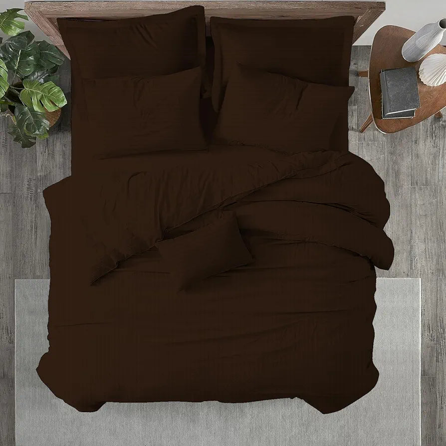 Trance Home Linen Zippered 100% Cotton 200TC Satin Stripe King Size Duvet Cover Quilt Cover Blanket Cover Razai Comforter Cover with 2 Pillow Covers Colour Copper Rust