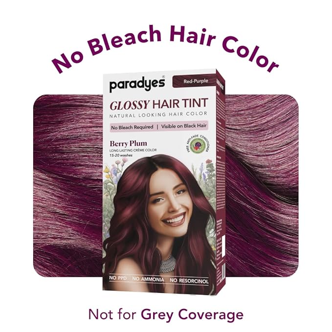 Paradyes No Bleach Berry Plum Glossy Hair Tint, Ammonia-free Formula for Natural Black Hair - 160 Gms
