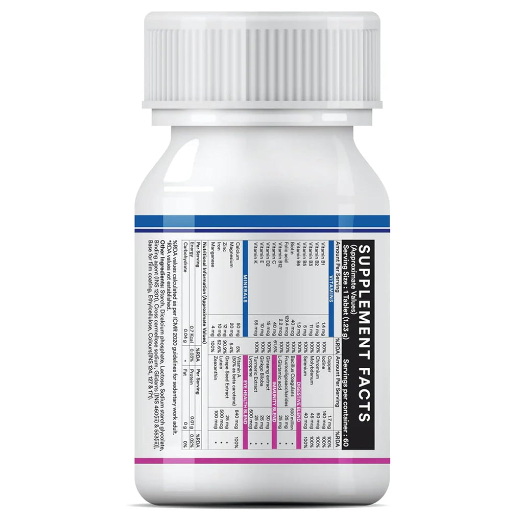 INLIFE Multivitamin Tablets For Men & Women with Ginseng & Prebiotic Probiotic | Multivitamin Supplement with Vitamin B12, C, D, E, Zinc & Biotin Nutrition Tablet (60 Tablets)
