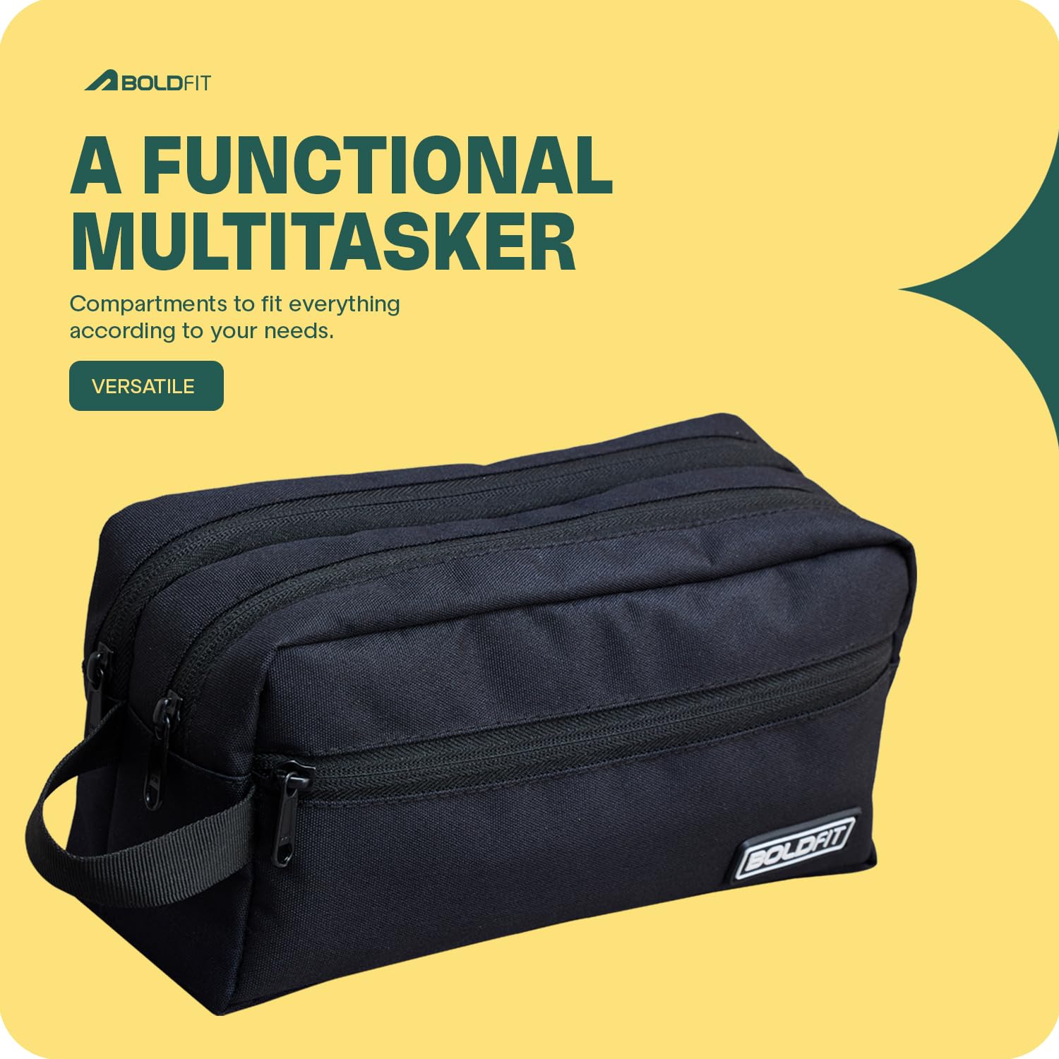 Boldfit Toiletry Bag for Travel Men & Women,Spacious Travel Organizer with Multiple Compartments & Zipper Closure,Durable Cosmetic & Grooming Kit Pouch for Toiletries Kit, Skincare & Accessories,18cm
