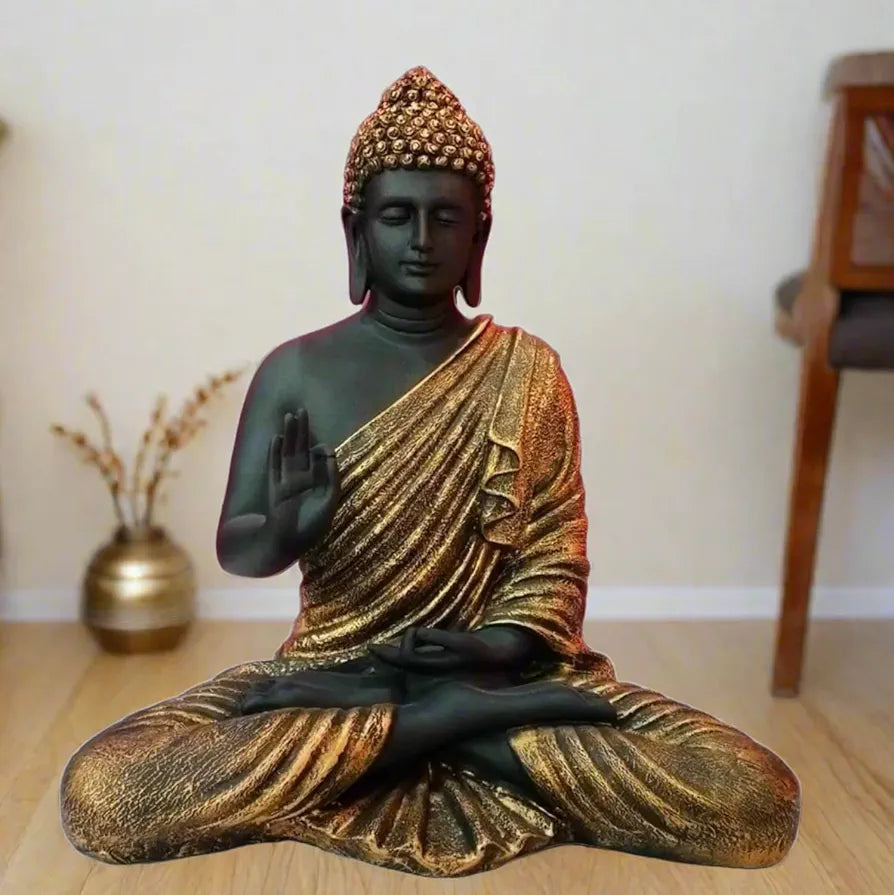 Alila Big Size Meditating Black Golden Buddha Idol Statue Showpiece 14 inches 35cm 1 Feet