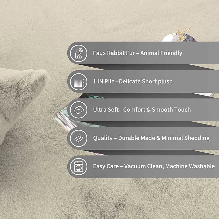 Luxe Home International Ruffle Bath Mat Rabbit Fur 1000 GSM Bathroom Door Rectangular Foot Mats 45X75 Cm Colour Beige