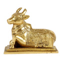 Two Moustaches Lotus Engraved 5 Inches Brass Nandi Cow Over Base