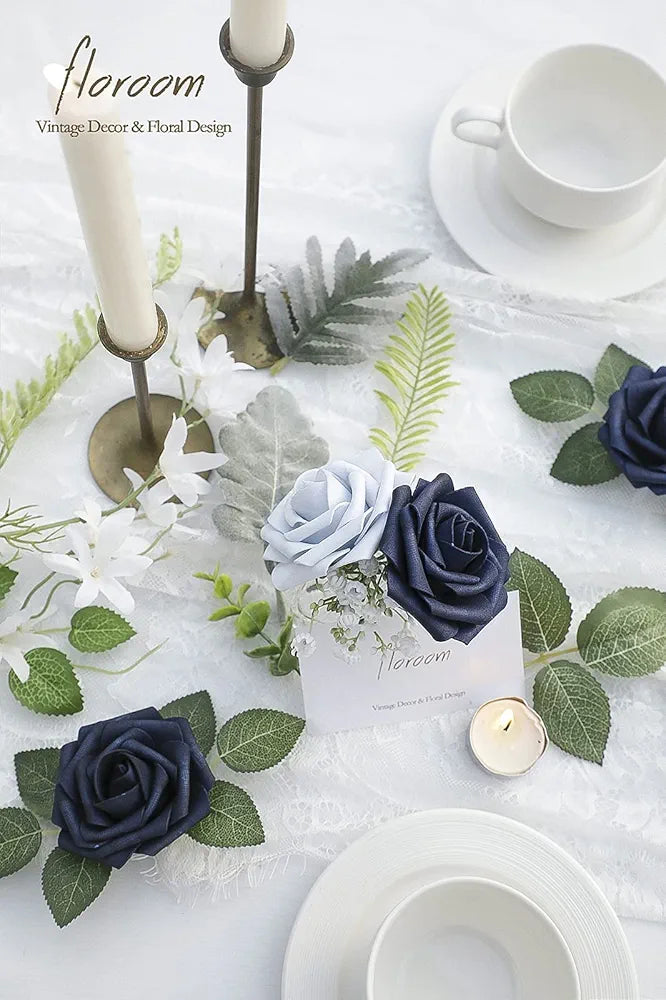 Artificial Flowers 50pcs Real Looking Fake Roses with Stems
