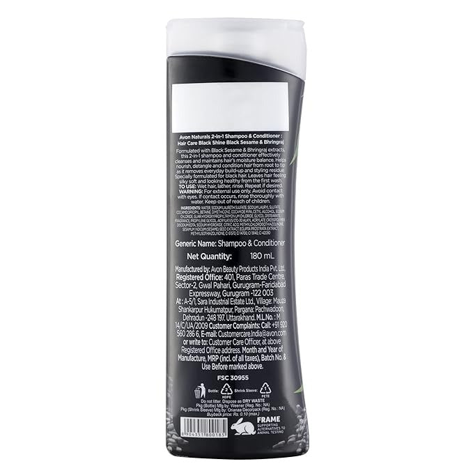 Avon Natural Black Shine Bhringraj 2-in-1 Shampoo & Conditioner - 180 ml