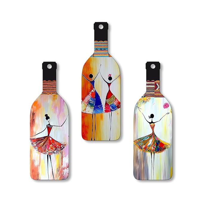 Artvibes Abstract Art Dancing Girl Wooden Wall Hanging for Home Decor | Set of 3
